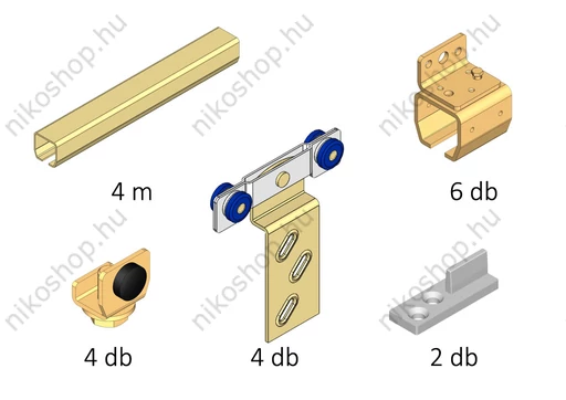 Kétszárnyú tolóajtó vasalat szett, 2*100 cm-es ajtólapszélességig